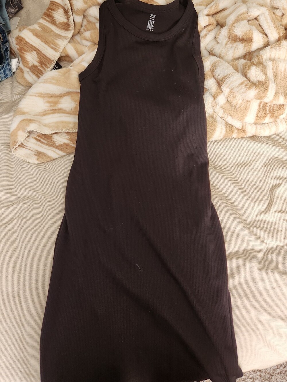 Ribbed Black Sleeveless Midi Tank Dress